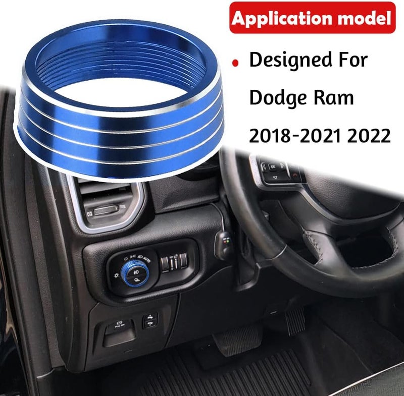 Bentolin 1× Blue Headlights Switch Button Knob Cover for Dodge RAM 2018-2025 Aluminum Alloy Ring Trim Decoration Accessories - Image 2